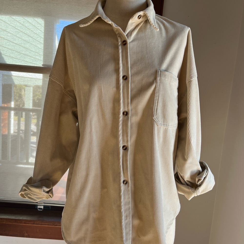 Beige Button-Up Corduroy Shirt